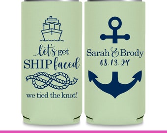 Nautical Wedding Can Coolers Cruise Wedding Favors for Guests Slim Can Coolers Wedding Party Gifts Get Ship Faced Wedding Favor Ideas 1A