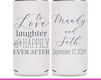Wedding Can Coolers Wedding Favors in Bulk Slim Can Coolers Wedding Favor Ideas Love Laughter Happily Ever After Fairytale Wedding Favors 2A
