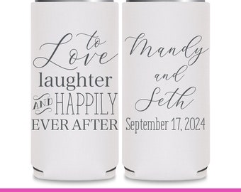 Wedding Can Coolers Wedding Favors in Bulk Slim Can Coolers Wedding Favor Ideas Love Laughter Happily Ever After Fairytale Wedding Favors 2A