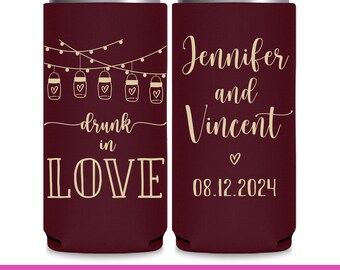 Wedding Can Coolers for Boho Weddings Decor Rustic Wedding Favors For Guests in Bulk Slim Can Coolers Drunk in Love Wedding Favor Ideas 2A