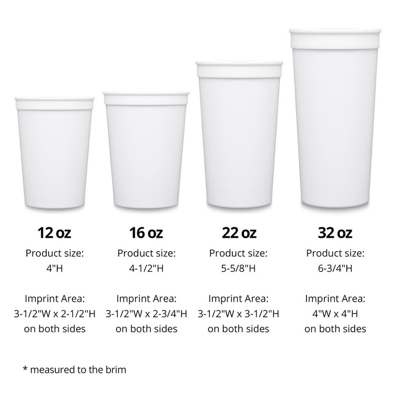 a set of four cups with measurements for each cup