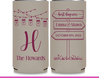Wedding Can Coolers Boho Weddings Decor Bridal Party Gift Seltzer Slim Can Coolers Rustic Wedding Favors for Guests in Bulk Sign Post 1B