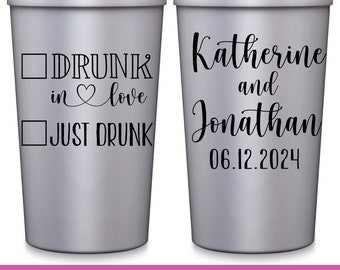 Wedding Party Cups Fun Wedding Favors for Guests in Bulk Personalized Cups Funny Wedding Party Gifts for Guests Custom Cups Drunk In Love 3A