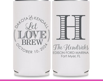 Wedding Can Coolers Wedding Favors for Guests in Bulk Wedding Party Gifts Beer Seltzer Slim Can Coolers Let Love Brew Wedding Favor Ideas 3A
