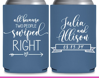 Wedding Can Coolers Tinder Wedding Favors for Guests in Bulk Wedding Party Gifts All Because Two People Swiped Right Wedding Favor Ideas 1A