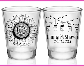 Sunflower Wedding Shot Glasses Rustic Wedding Favors for Guests Customized Shot Glasses Barn Wedding Party Gifts Sunflower Wedding Decor 1B2