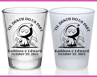 Wedding Shot Glasses Halloween Wedding Favors for Guests Customized Shot Glasses Gothic Wedding Decor Party Gifts Til Death Do Us Part 1A