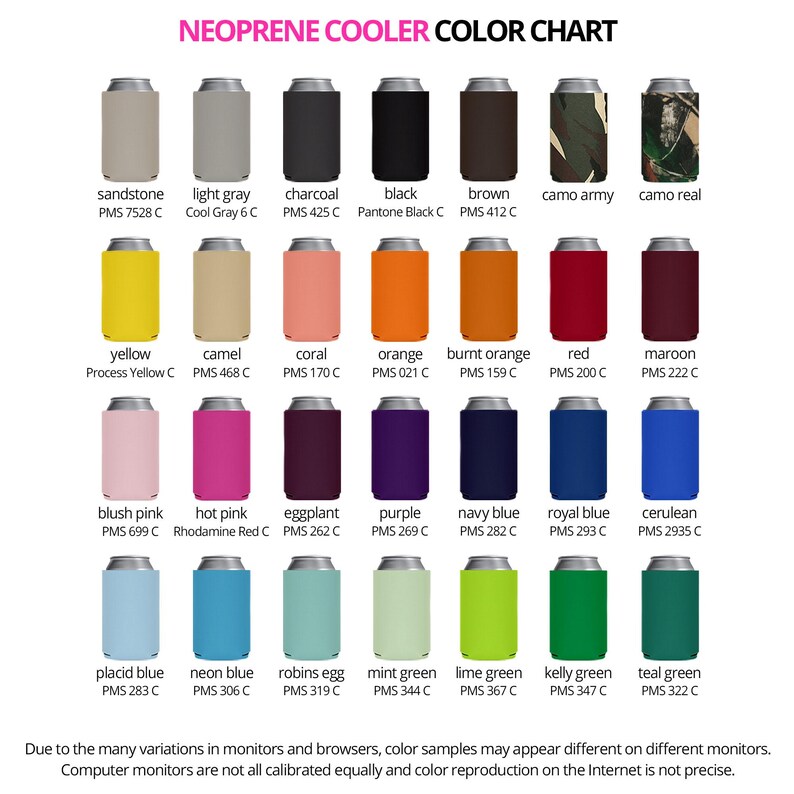 a color chart for a can of neoprene cooler