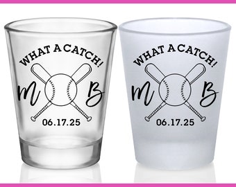 Baseball Wedding Favors For Guests in Bulk Custom Wedding Shot Glasses Personalized Shot Glasses Gifts for Wedding Guest What A Catch 1A