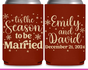 Christmas Wedding Favors for Guests Wedding Can Coolers Christmas Themed Wedding Stocking Stuffers Gift Bags Tis The Season To Be Married 1A