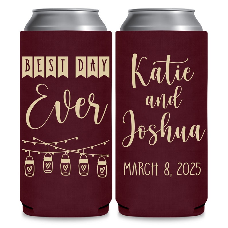 Wedding Can Coolers Rustic Wedding Favors for Guests in Bulk Slim Coolers Country Wedding Favor Ideas Best Day Ever Wedding Party Gifts 1A image 2