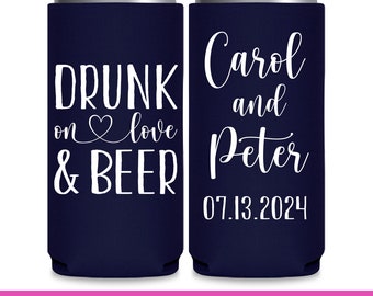 Wedding Can Coolers Fun Wedding Favors for Guests in Bulk Slim Can Coolers Asking Bridesmaid Gifts Drunk on Love Wedding Favor Ideas 1A