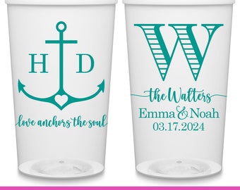 Nautical Wedding Favors for Guests in Bulk Personalized Cups Coastal Wedding Decor Party Cups Anchor Wedding Decor Love Anchors The Soul 2A