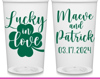 Irish Wedding Party Cups With Clover Design Wedding Favors For Guests in Bulk Personalized Party Cups Wedding Party Gifts Lucky In Love 2A