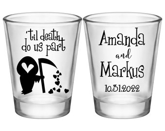 Wedding Shot Glasses Halloween Wedding Favors for Guests Customized Shot Glasses Gothic Wedding Decor Party Gifts Til Death Do Us Part 1B2