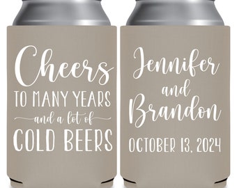 Wedding Can Coolers Custom Wedding Favors for Guests in Bulk Wedding Party Gifts Cheers To Many Years & Cold Beers Wedding Favor Ideas 1B