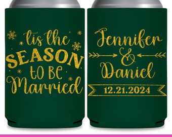 Christmas Wedding Favors for Guests in Bulk Wedding Can Coolers Christmas Themed Wedding Party Gift Stuffer Tis The Season To Be Married 2A