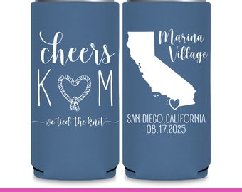 Nautical Wedding Can Coolers With Map for Destination Wedding Favors Slim Can Coolers Cheers We Tied The Knot Cruise Wedding Favors Ideas 2A