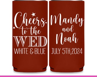 4th of July Wedding Favors for Guests in Bulk Wedding Can Coolers Party Gift Slim Can Coolers Cheers Wed White & Blue Wedding Favor Ideas 1A