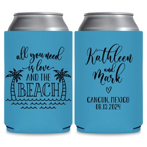 Beach Wedding Favors for Guests in Bulk Asking Bridesmaid Proposal Gift Wedding Can Coolers All You Need Is Love Coastal Wedding Decor 1A image 2