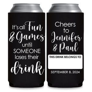 Wedding Can Coolers With Name Tag Wedding Favors for Guests in Bulk Slim Can Coolers Wedding Favor Ideas Fun & Games Wedding Party Gifts 1A image 2