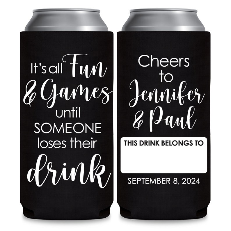 Wedding Can Coolers With Name Tag Wedding Favors for Guests in Bulk Slim Can Coolers Wedding Favor Ideas Fun & Games Wedding Party Gifts 1A image 2