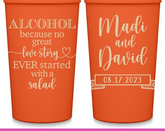 Wedding Cups Funny Wedding Favors for Guests in Bulk Personalized Party Cups Wedding Party Gifts Alcohol Love Story Salad Custom Cups 1A