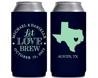 Wedding Can Coolers With Map Wedding Favors for Guests in Bulk Wedding Party Gifts Slim Can Coolers Let Love Brew Wedding Favor Ideas 3B