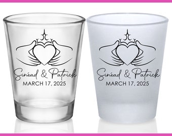 Wedding Shot Glasses With Claddagh for Irish Wedding Favors for Guests in Bulk Personalized Shot Glasses Wedding Party Gifts Ireland Love 1A