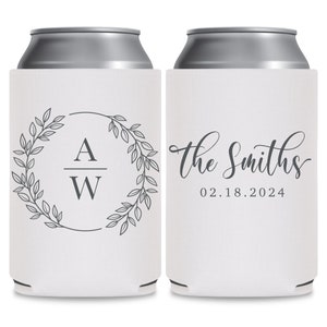 Wedding Can Coolers Minimalist Wedding Favors for Guests in Bulk Wedding Party Gift Wedding Monogram Basic Floral Wedding Decorations 3A image 2