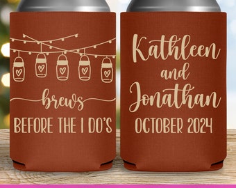 Engagement Party Brews Before I Do's Custom Can Coolers Rustic Wedding Favors for Guests in Bulk Asking Bridesmaid Gift Bridesmaid Proposal