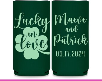 Irish Wedding Favors for Guests Bulk Wedding Can Coolers Wedding Favor Ideas Ireland Seltzer Slim Cooler Wedding Party Gift Lucky in Love 2A