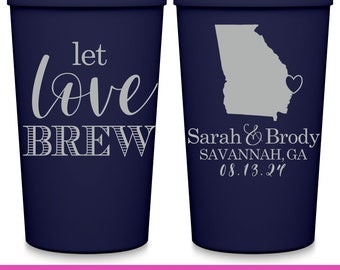 Wedding Party Cups With Map Destination Wedding Favors For Guests in Bulk Personalized Cups Travel Wedding Party Gifts Let Love Brew 1B