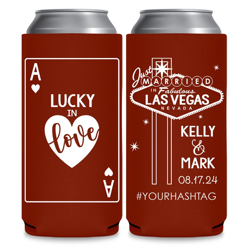 Las Vegas Wedding Favors for Guests in Bulk Slim Can Coolers for Casino Wedding Party Gifts Wedding Can Coolers Lucky In Love We Eloped 1A image 2