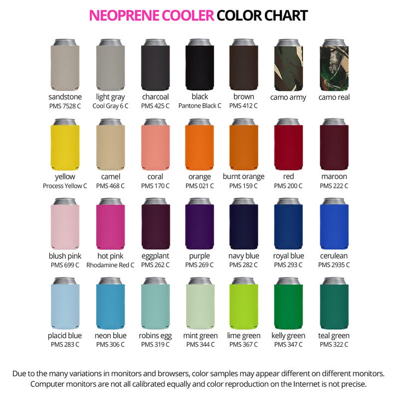 a color chart for a can of neoprene cooler