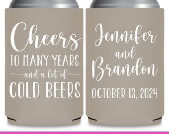 Wedding Can Coolers Custom Wedding Favors for Guests in Bulk Wedding Party Gifts Cheers To Many Years & Cold Beers Wedding Favor Ideas 1B