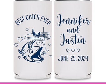 Wedding Can Coolers Beach Wedding Favors for Guests in Bulk Best Catch Ever Slim Beer Can Coolers Nautical Theme Wedding Favor Ideas 2A