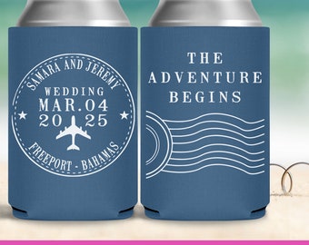 Destination Wedding Favors for Guests in Bulk Wedding Can Coolers Wedding Party Favors The Adventure Begins Bridal Shower Gift Bags 1A