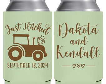 Country Wedding Can Coolers Rustic Wedding Favors for Guests in Bulk Farm Wedding Favor Ideas Just Hitched Tractor Wedding Party Gift Bag 1A