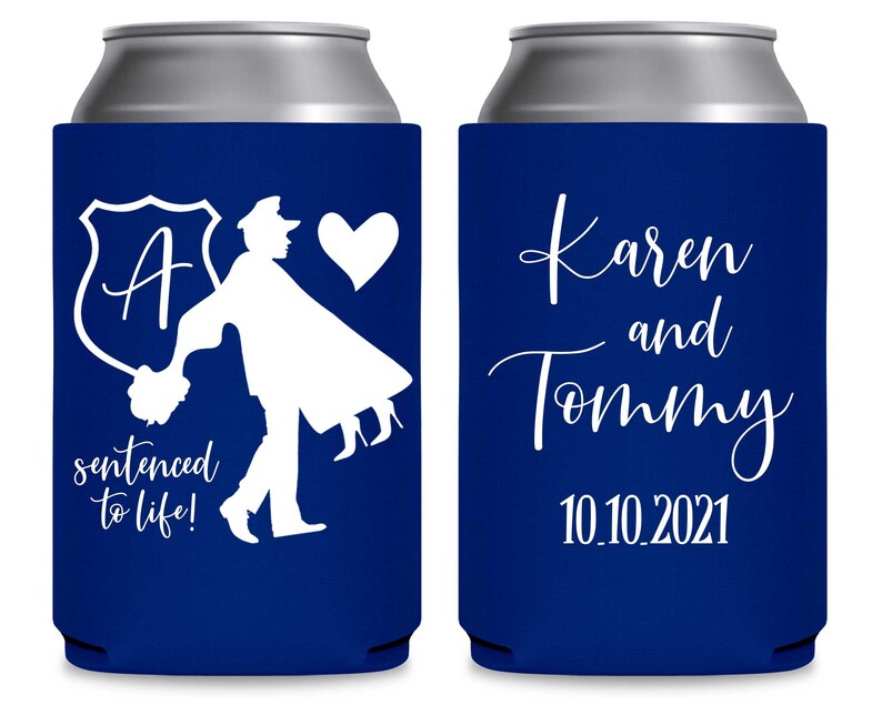 Police Wedding Can Coolers Personalized Wedding Favors Wedding Party Favors Sentenced to Life 1C Cop Wedding Favors Officer Wedding Decor
