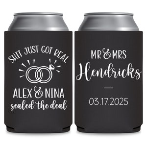 Wedding Can Coolers Funny Wedding Favors for Guests in Bulk Can Holders for Wedding Party Gifts And Wedding Gift Bags Shit Just Got Real 1A image 2