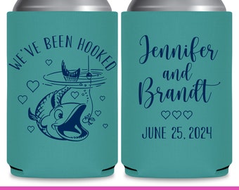 Beach Wedding Favors for Guests in Bulk Nautical Wedding Can Coolers Coastal Wedding Decor Cruise Wedding Party Gift We've Been Hooked 2A