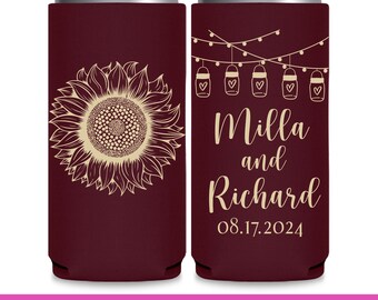 Wedding Can Coolers Sunflower Wedding Decor Rustic Wedding Favors for Guests Slim Can Coolers Wedding Favor Ideas Barn Wedding Party Gift 1B