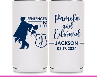 Police Wedding Favor Ideas Cop Wedding Favors for Guests in Bulk Police Officer Wedding Can Coolers Slim Can Coolers Sentenced to Life 1C