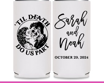 Halloween Wedding Favors for Guests in Bulk Gothic Wedding Decor Til Death Do Us Part Goth Wedding Slim Can Coolers Zombie Wedding Ideas 4A