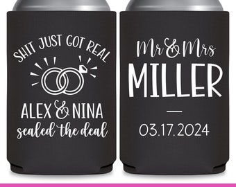 Wedding Can Coolers Funny Wedding Favors for Guests in Bulk Can Holders for Wedding Party Gifts And Wedding Gift Bags Shit Just Got Real 1A