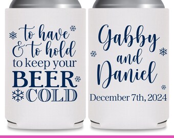 Winter Wedding Favors for Guests Snow Wedding Can Coolers With Snowflake Decorations To Have & To Hold Keep Beer Cold Wedding Favor Ideas 2B
