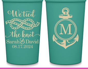 Nautical Wedding Favors for Guests in Bulk Personalized Cups Coastal Wedding Custom Party Cups Anchor Wedding Decor We Tied The Knot 3A