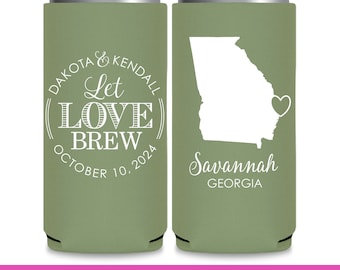 Wedding Can Coolers With Map Wedding Favors for Guests in Bulk Wedding Party Gifts Slim Can Coolers Let Love Brew Wedding Favor Ideas 3B