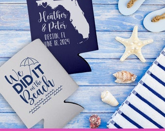 We Did It On The Beach Wedding Favors for Guests in Bulk Wedding Can Coolers With Map Destination Wedding Favor Ideas for Gift Bags 1C